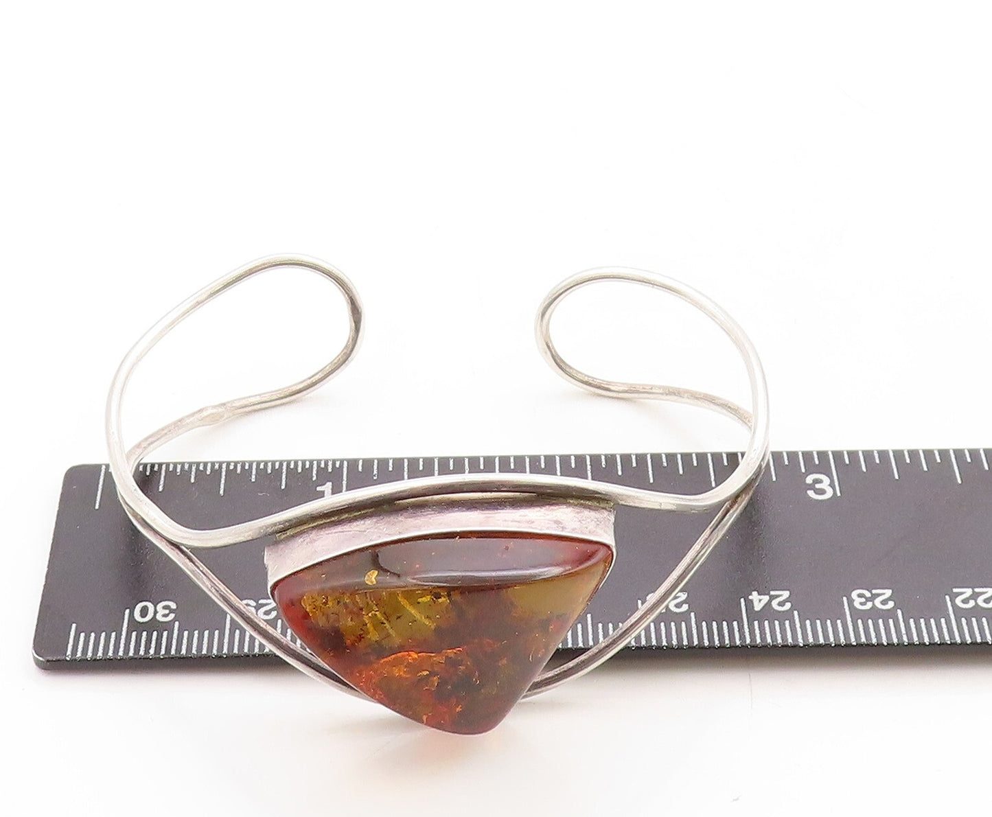 925 Sterling Silver Vintage Bracelet Designer Cutout Honey Amber Cuff  BT10943