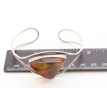 925 Sterling Silver Vintage Bracelet Designer Cutout Honey Amber Cuff  BT10943