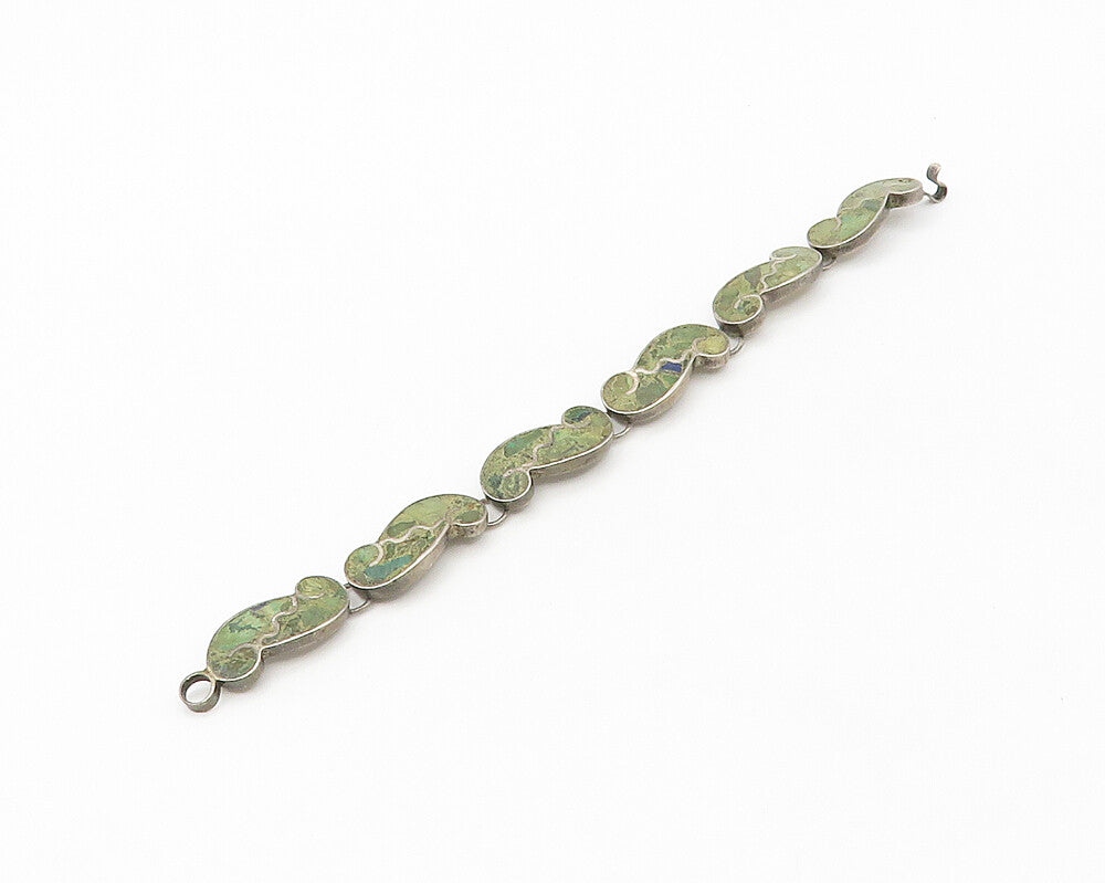 MEXICO 925  Silver  Vintage Antique Turquoise Swirl Chain Bracelet  BT6876
