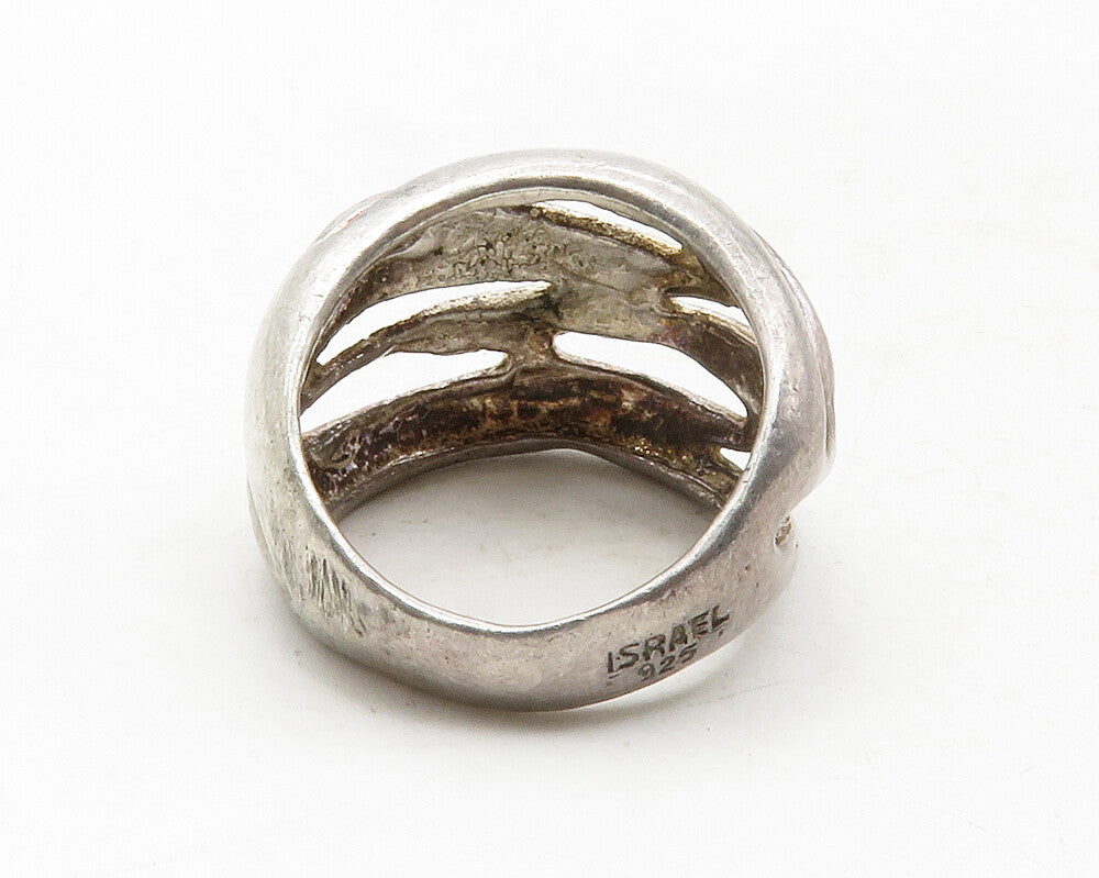 ISRAEL 925 Sterling Silver  Vintage Dark Tone Cutout Band Ring Sz 9.5  RG12875