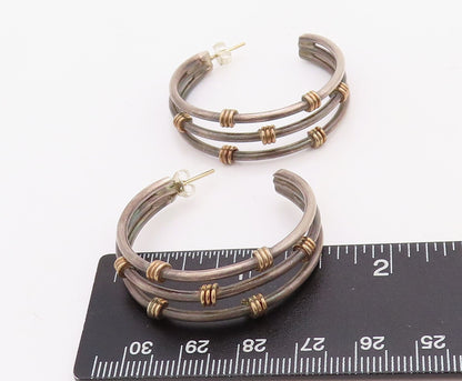 14k Gold 925 Sterling Silver Vintage Earrings Cutout Roped Open Hoops  EG13168