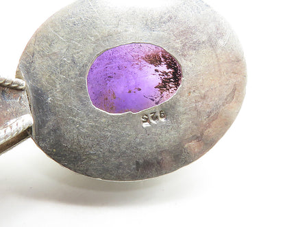 925 Sterling Silver  Vintage Cabochon Cut Amethyst Oval Twist Pendant  PT15595