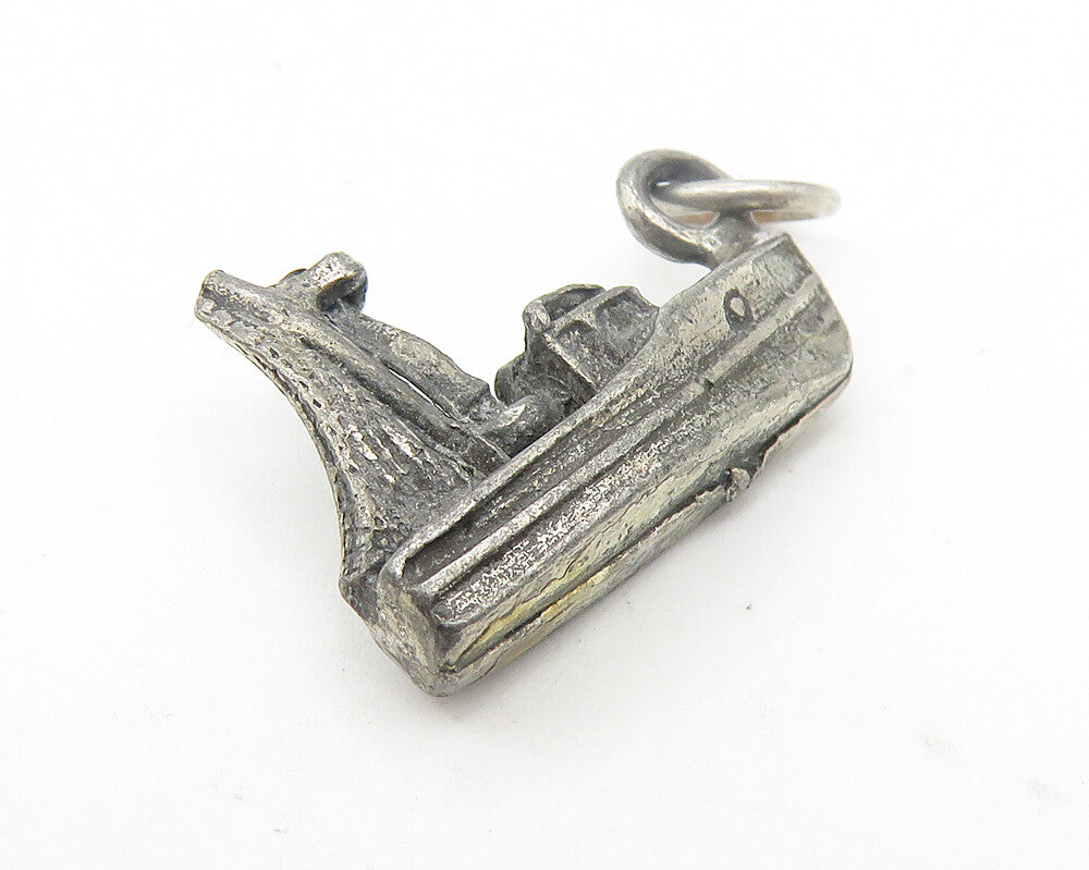 925 Sterling Silver  Vintage Petite Dark Tone Boat Motif Drop Pendant  PT9389