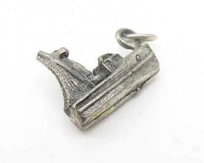925 Sterling Silver  Vintage Petite Dark Tone Boat Motif Drop Pendant  PT9389