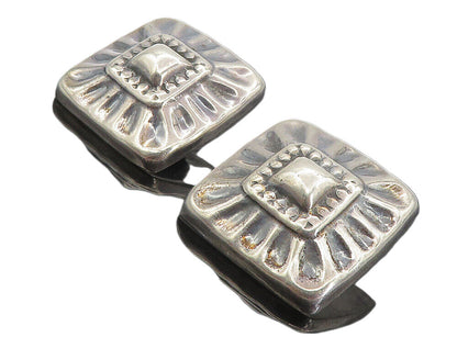 MEXICO 925 Silver  Vintage Shiny Fluted Square Non Pierce Earrings  EG3957