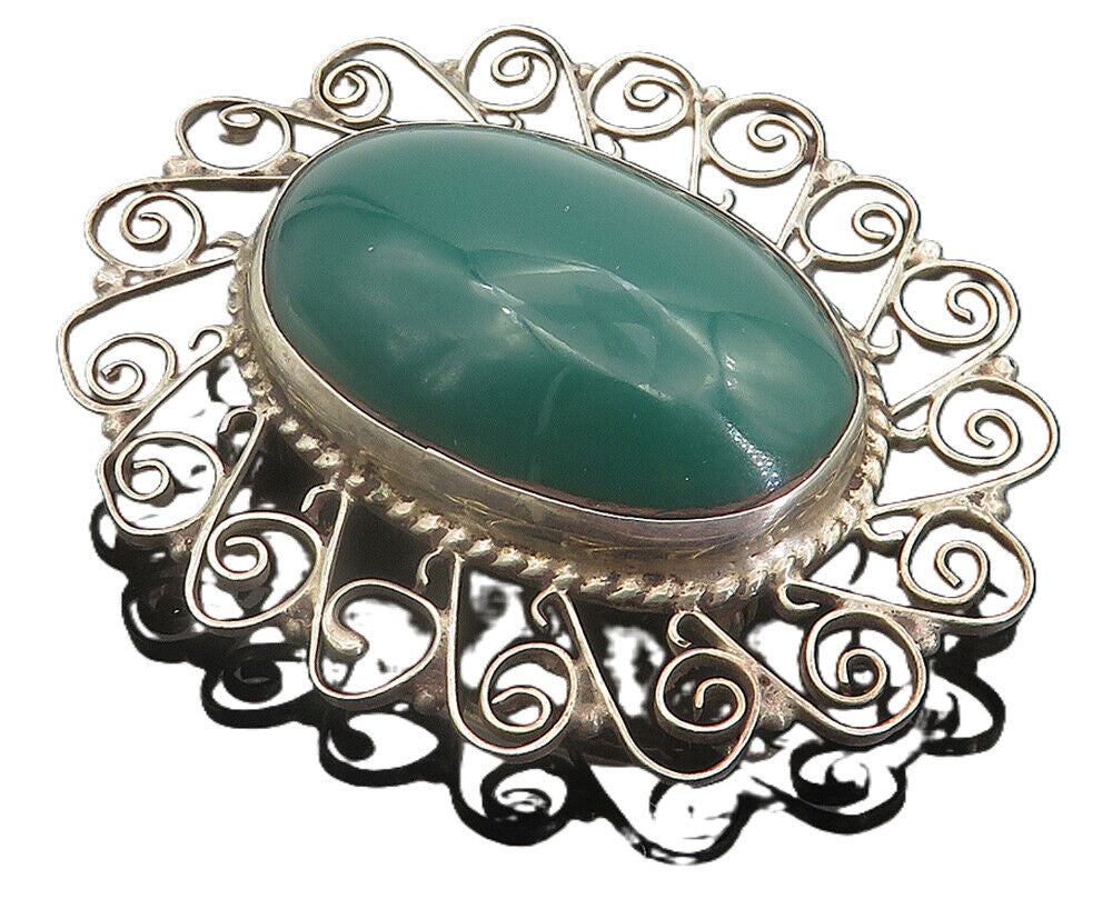 MEXICO 925 Sterling Silver  Vintage Cabochon Cut Carnelian Brooch Pin  BP2935