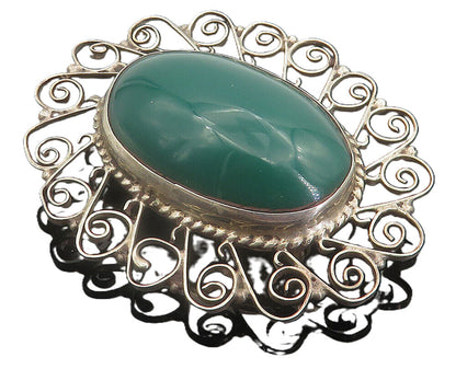 MEXICO 925 Sterling Silver  Vintage Cabochon Cut Carnelian Brooch Pin  BP2935
