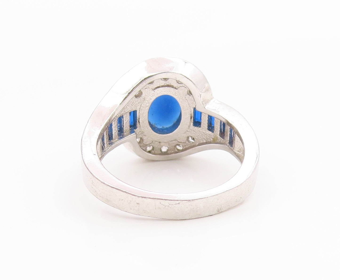 925 Sterling Silver Vintage Ring Sapphire & Topaz Statement Band  Sz 6  RG36239