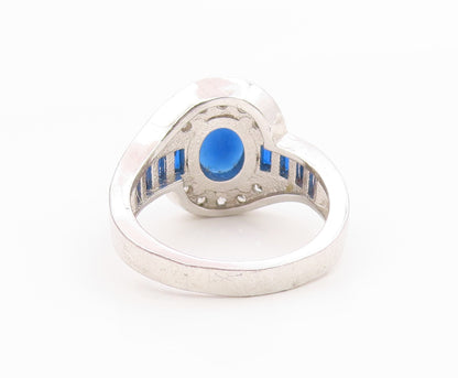 925 Sterling Silver Vintage Ring Sapphire & Topaz Statement Band  Sz 6  RG36239