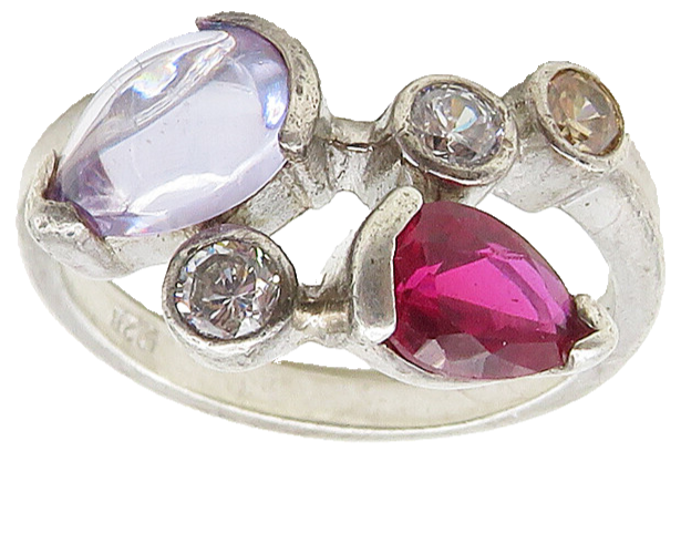 925 Sterling Silver Cubic Zirconia & Multi Color Topaz Band Ring Sz 8 RG16962