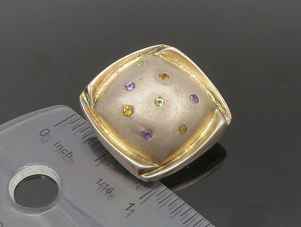 925 Silver  Vintage Amethyst Citrine & Peridot Non Pierce Earrings  EG11514