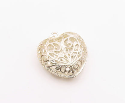 925 Sterling Silver  Vintage Shiny Floral Vine Love Heart Pendant  PT15222