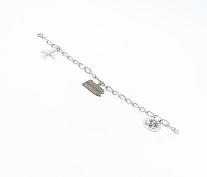 925 Sterling Silver  Vintage U.S. Military Academy Charm Chain Bracelet BT3777