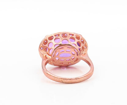 925 Sterling Silver Vintage Ring Rose Gold Plated Oval Cut Amethyst Sz 7 RG30590