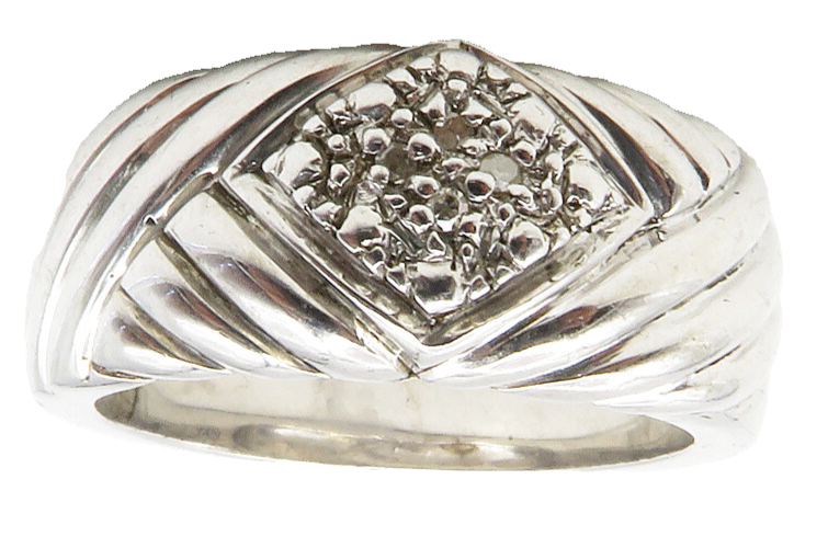 925 Sterling Silver  Genuine Diamonds Shiny Fluted Band Ring Sz 8  RG12151