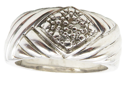 925 Sterling Silver  Genuine Diamonds Shiny Fluted Band Ring Sz 8  RG12151