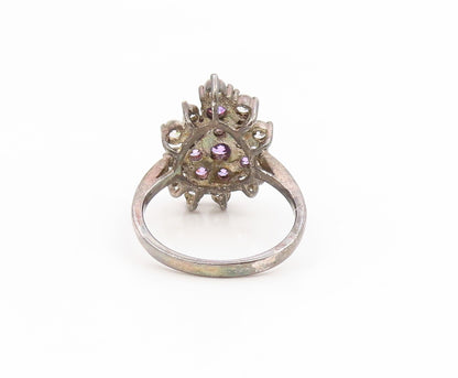 925 Sterling Silver Vintage Ring Amethyst & Topaz Cluster Band  Sz 8  RG35243