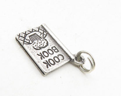 925 Sterling Silver  Vintage Petite Etched Cook Book Motif Pendant  PT6935