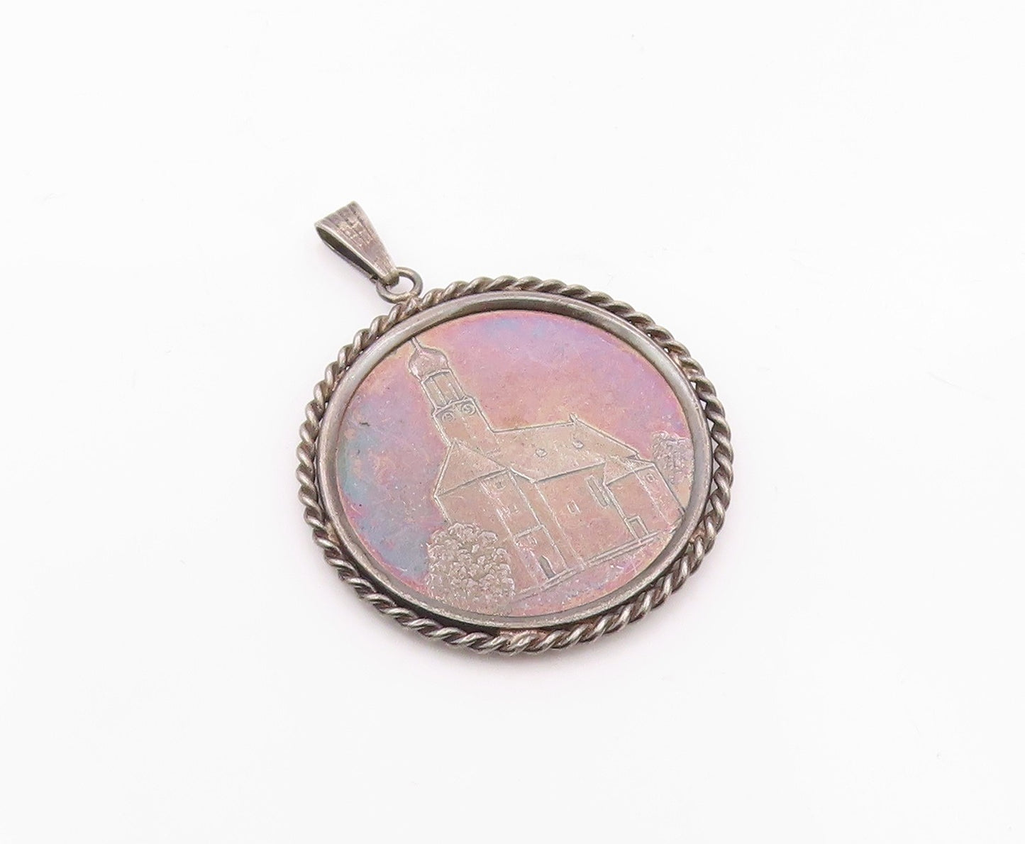925 Sterling Silver Vintage Pendant Dark Tone Carved Schaftiach  PT23682
