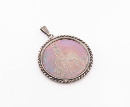 925 Sterling Silver Vintage Pendant Dark Tone Carved Schaftiach  PT23682