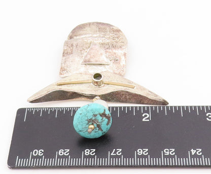 14k Gold & 925 Sterling Silver Vintage Brooch Modernist Turquoise Drop  BP12213