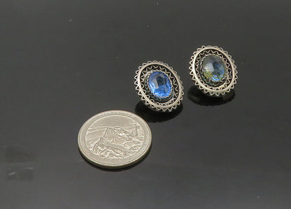 ISRAEL 925 Sterling Silver  Vintage Blue Stone Non Pierce Earrings  EG10726