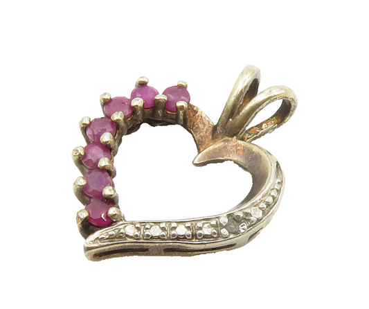 ROSS SIMON 925 Silver   Vintage Genuine Diamond & Ruby Heart Pendant  PT11549