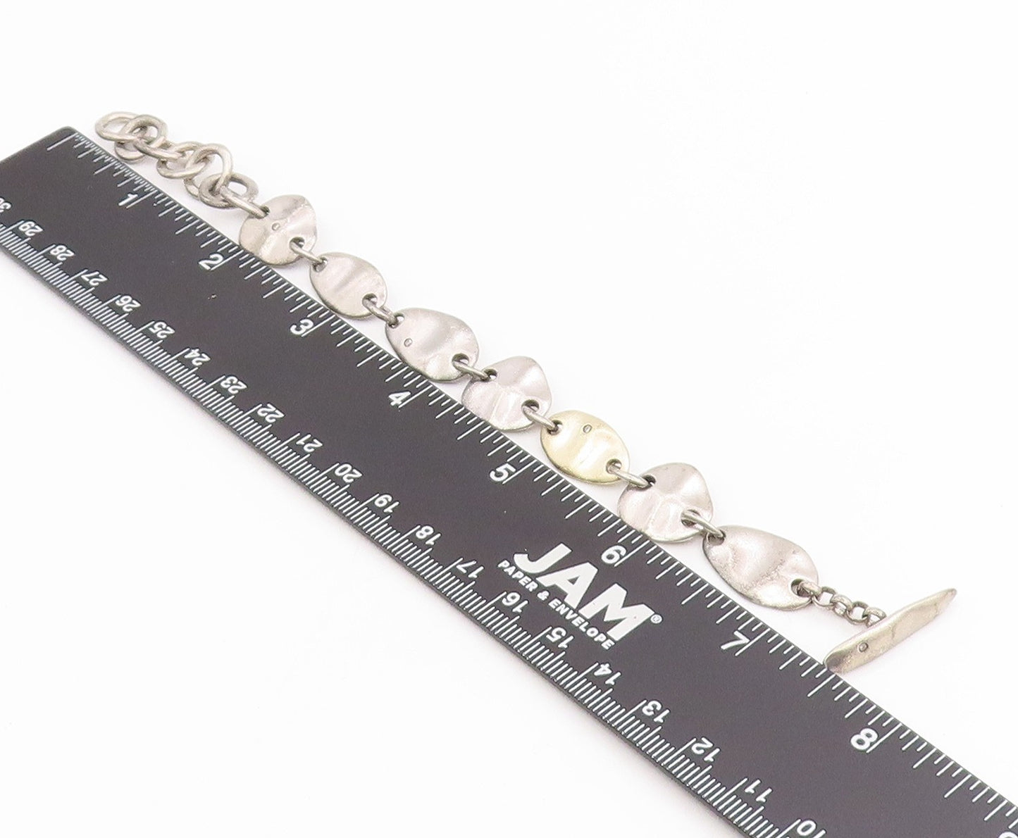 925 Sterling Silver Vintage Bracelet Real Diamonds Modernist Disc Link  BT11706