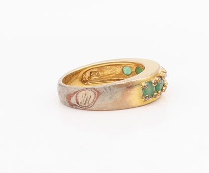 925 Sterling Silver Vintage Ring Gold Plated Emerald Band Inlay  Sz 6  RG31716