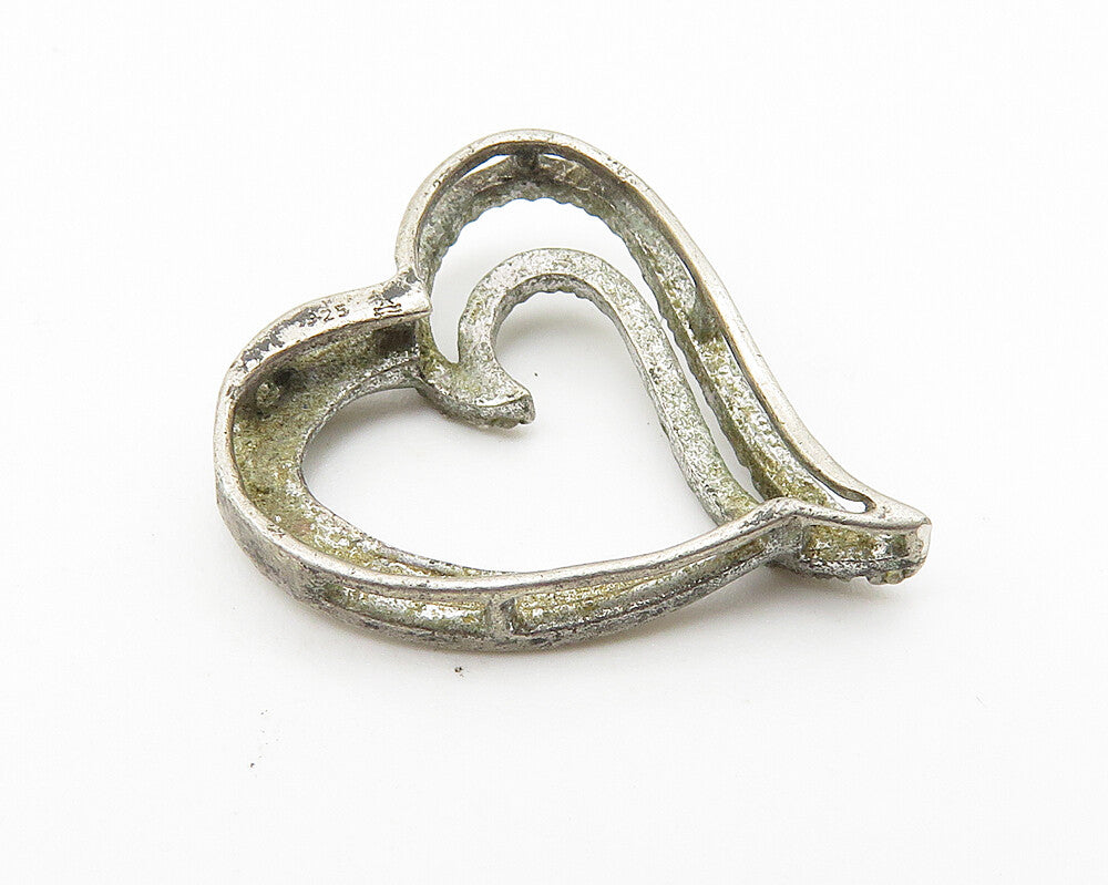 925 Sterling Silver  Vintage Genuine Diamonds Petite Love Heart Pendant PT8318