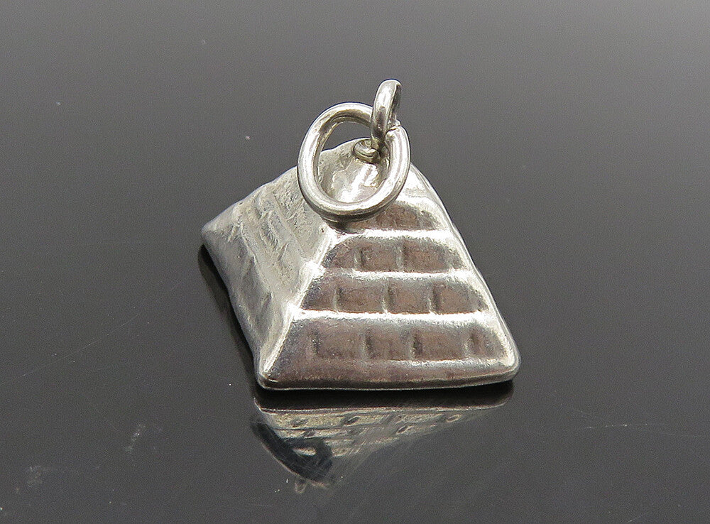 925 Sterling Silver  Vintage Shiny Petite Hollow Pyramid Motif Pendant  PT6833