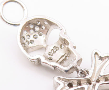 925 Silver  Vintage Topaz Skull Head Cutout & Crossbones Pendant  PT21308