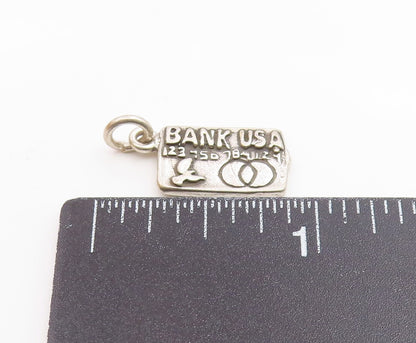 925 Sterling Silver  Vintage Petite USA Bank Card Motif Drop Pendant  PT9329