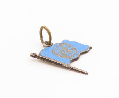 925 Sterling Silver  Vintage Enamel Flag Of United Nations Pendant  PT20454