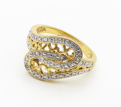 925 Sterling Silver  Genuine Diamond Gold Plated Bypass Ring Sz 8  RG16052