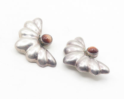 MEXICO 925 Sterling Silver  Vintage Goldstone Non Pierce Earrings  EG6034