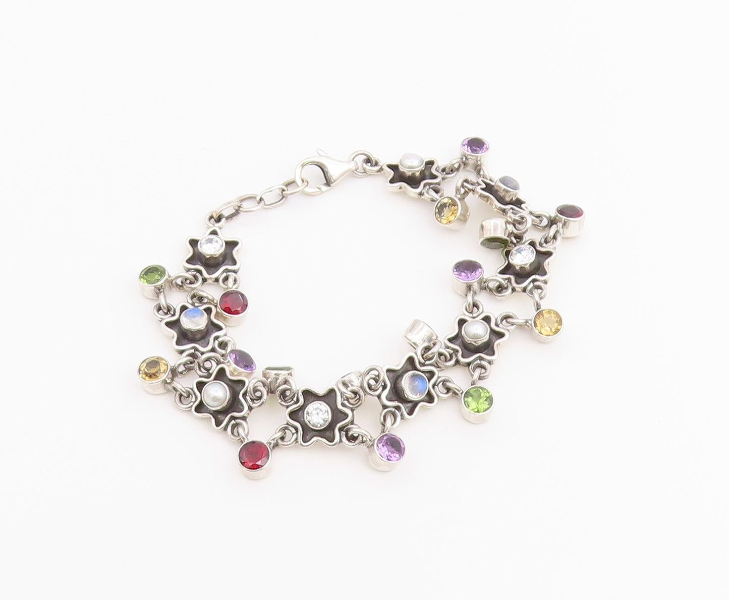 925 Sterling Silver Vintage Bracelet NICKY BUTLER Multi Gemstone Link  BT12231