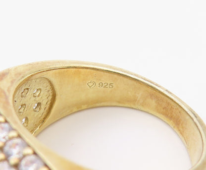 925 Sterling Silver Vintage Ring Gold Plated CZ Statement Band  Sz 7  RG36292