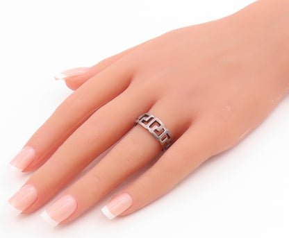 925 Sterling Silver Vintage Ring Geometric Pattern Cutout Band  Sz 9 RG35815