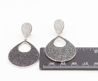 925 Sterling Silver Vintage Earrings Black Spinel & CZ Teardrop Cluster  EG14227