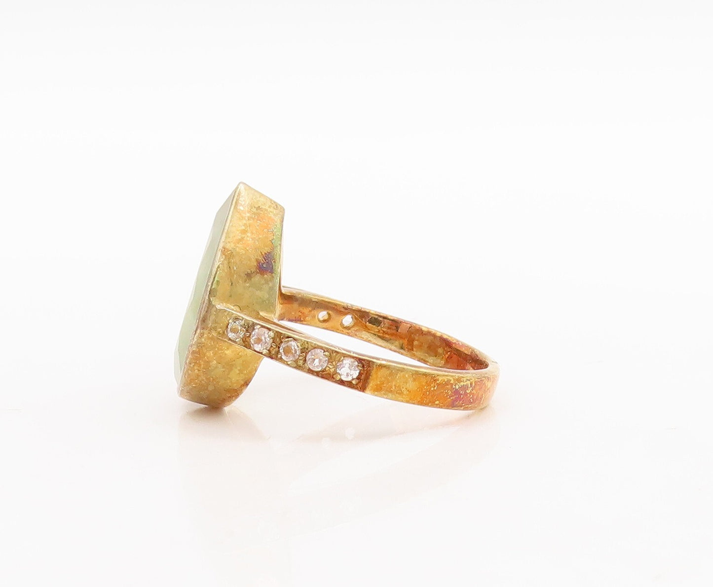 925 Sterling Silver Vintage Ring Rose Plated Drop Cut Gemstone & CZ Sz 8 RG29585