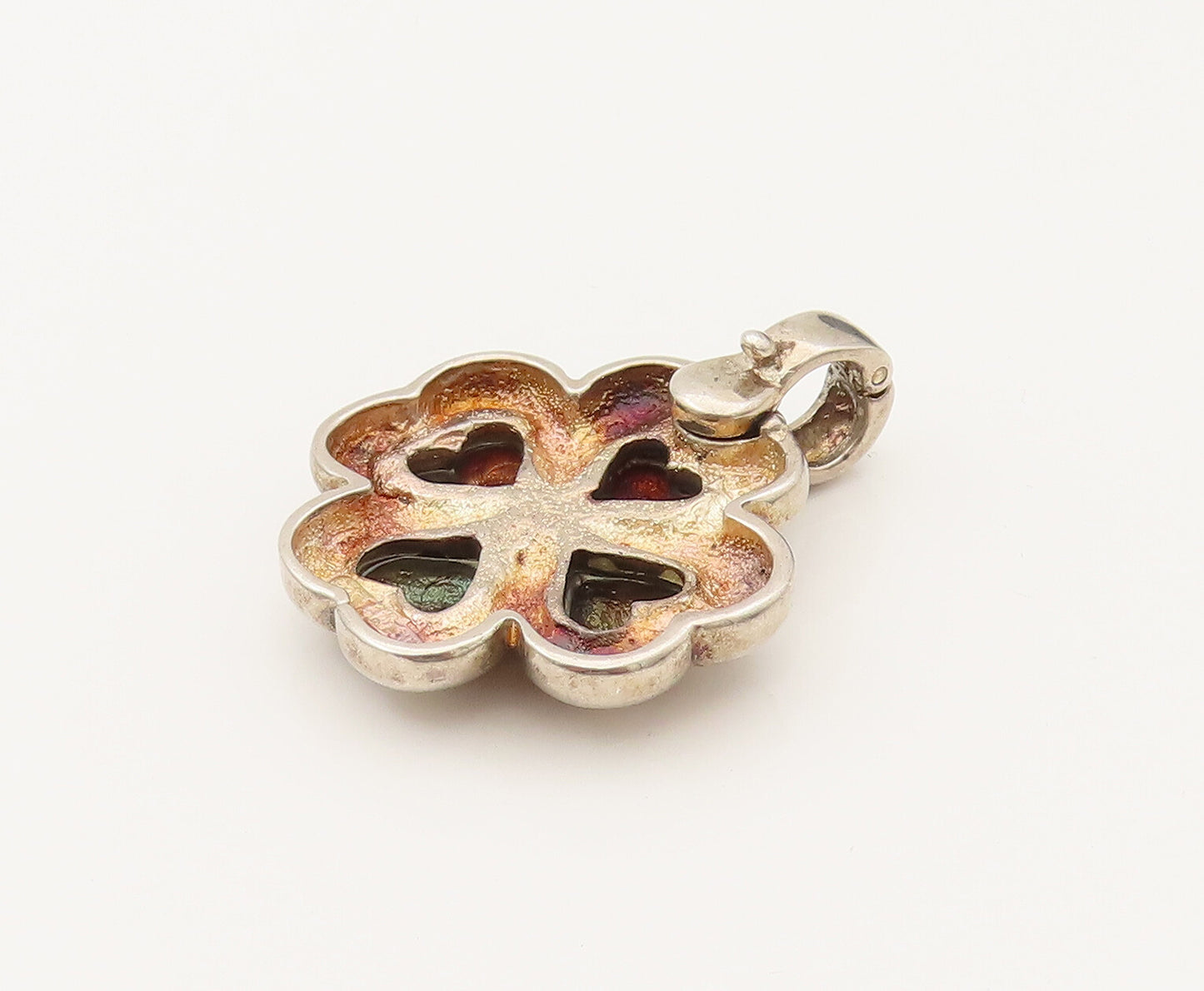 ESPO SIG 925 Sterling Silver Vintage Heart Shaped Four Petals Pendant PT21994