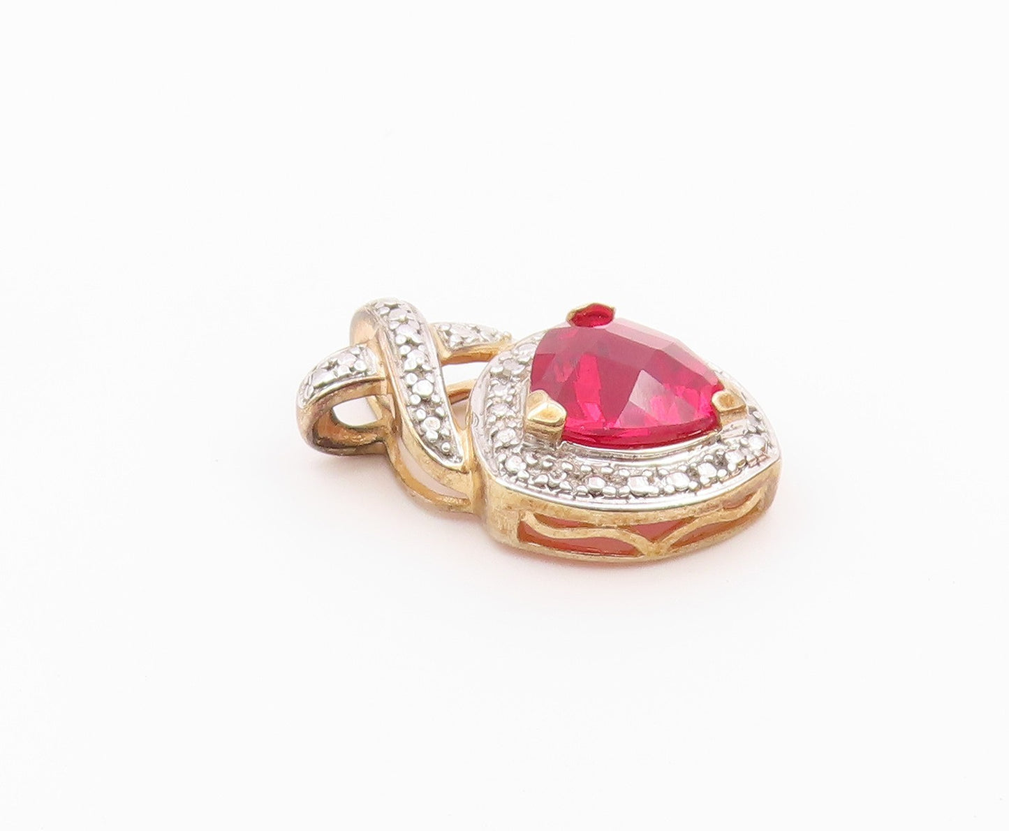 925 Sterling Silver  Vintage Pink Topaz Shiny Two Tone Pendant  PT16546