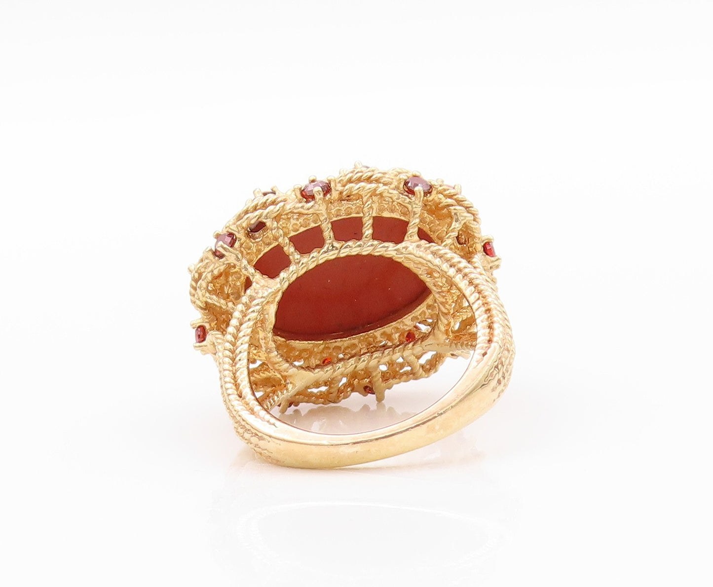 925 Sterling Silver Vintage Ring Gold Plated Carnelian & Garnet  Sz 5  RG32607