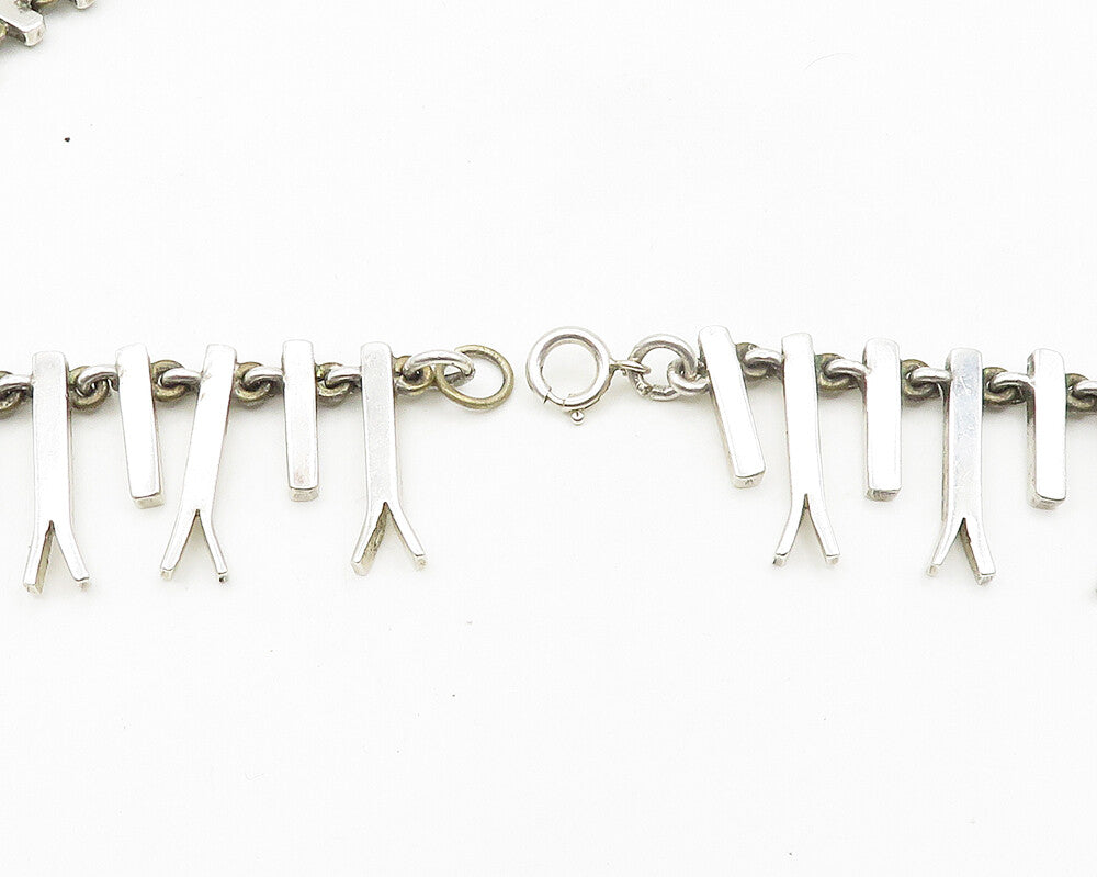 925 Sterling Silver  Vintage Shiny Split Bar Link Heavy Chain Necklace  NE2791