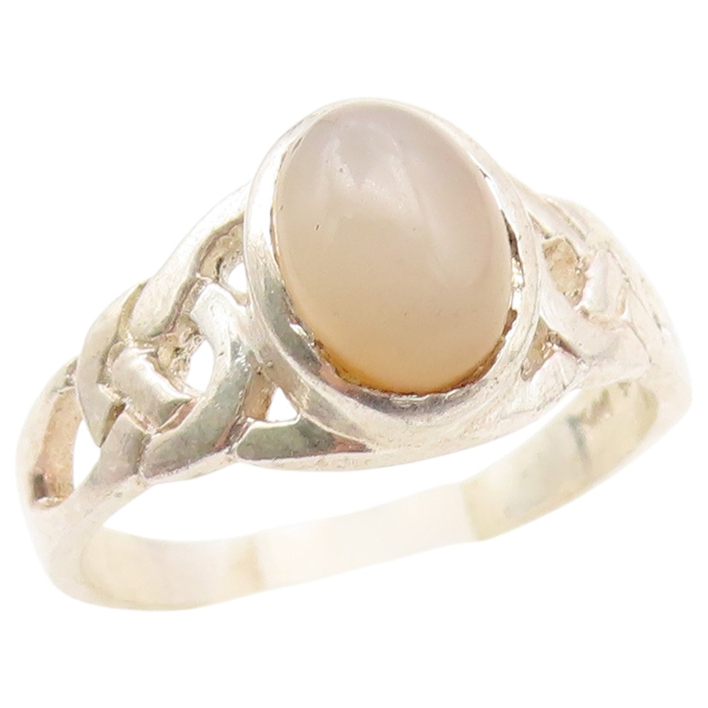 925 Sterling Silver Vintage Ring Oval Moonstone Celtic Knotwork  Sz 7.5  RG36918