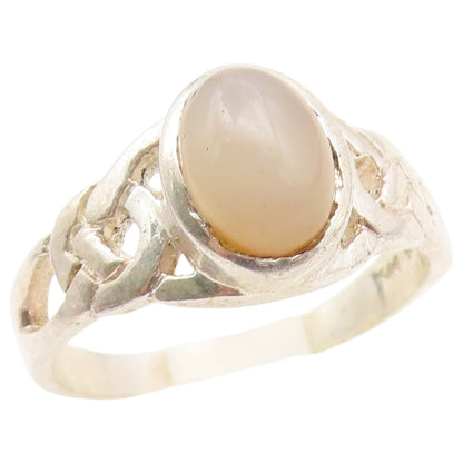 925 Sterling Silver Vintage Ring Oval Moonstone Celtic Knotwork  Sz 7.5  RG36918