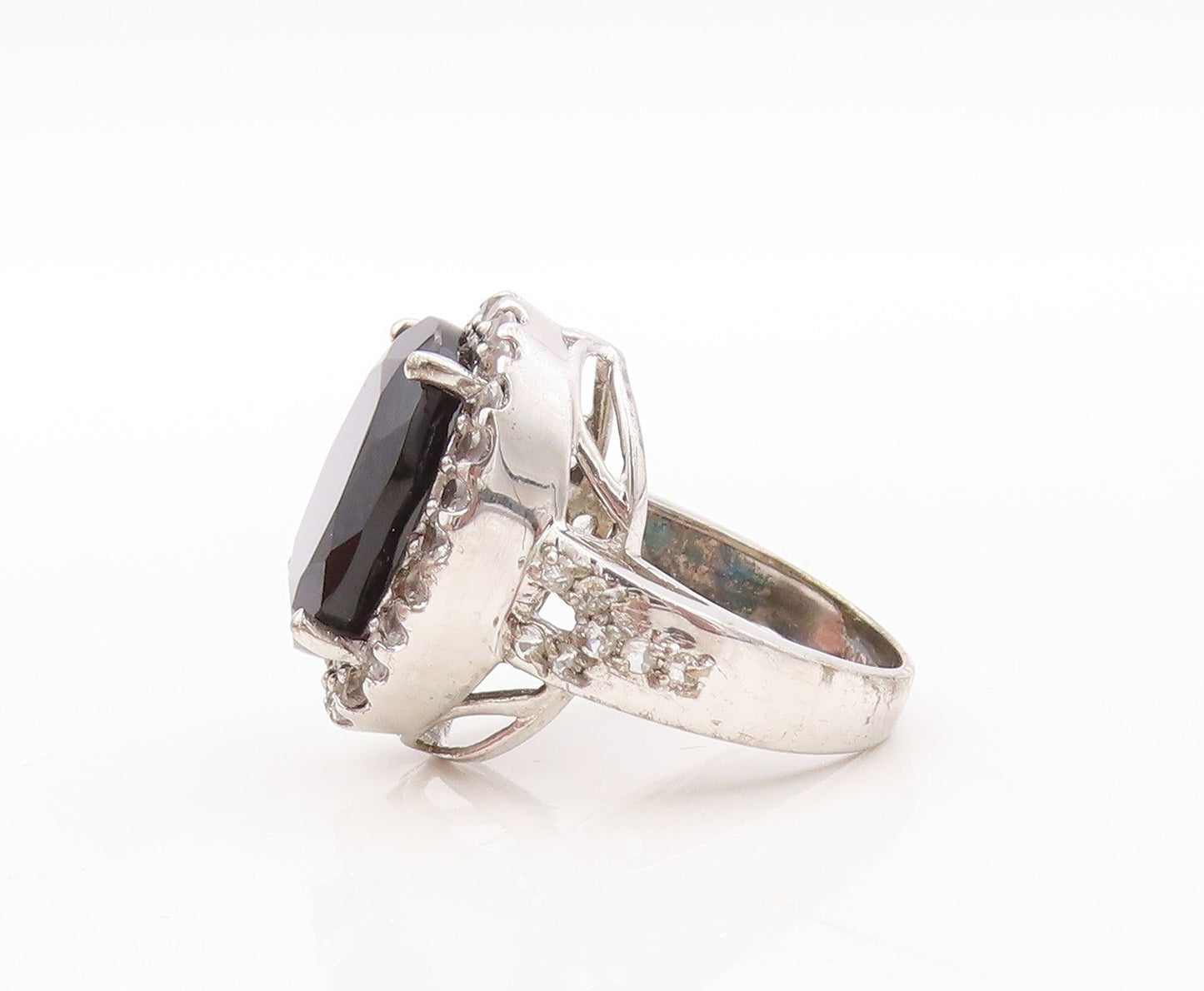 925 Sterling Silver Vintage Ring Oval Cut Spinel Halo CZ Inlay  Sz 7  RG30696