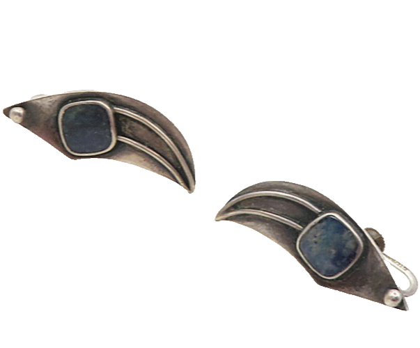 LA VISTA 925 Silver  Vintage Blue Jasper Oxidized Non Pierce Earrings  EG4810