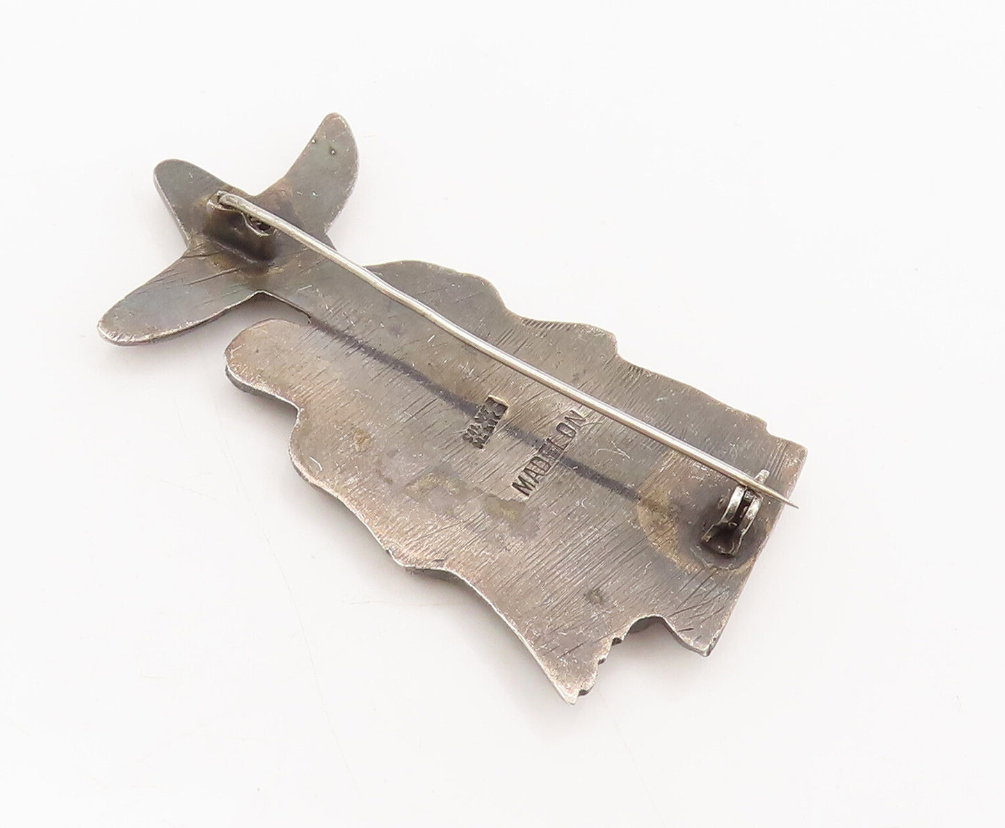 MADELON 925 Silver  Vintage Antique Carved Walking Couple Brooch Pin  BP10505